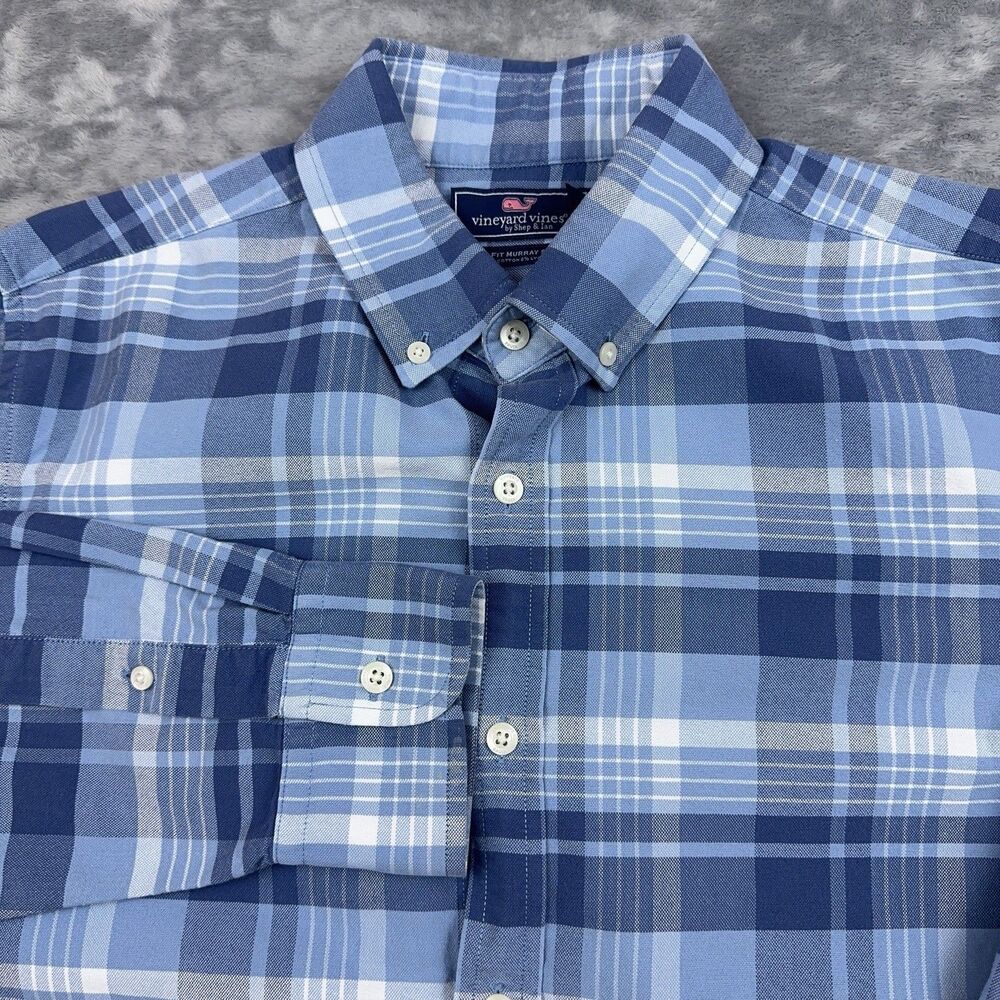 Vineyard Vines Murray Shirt Mens Size Medium Blue Plaid Long Sleeve Preppy